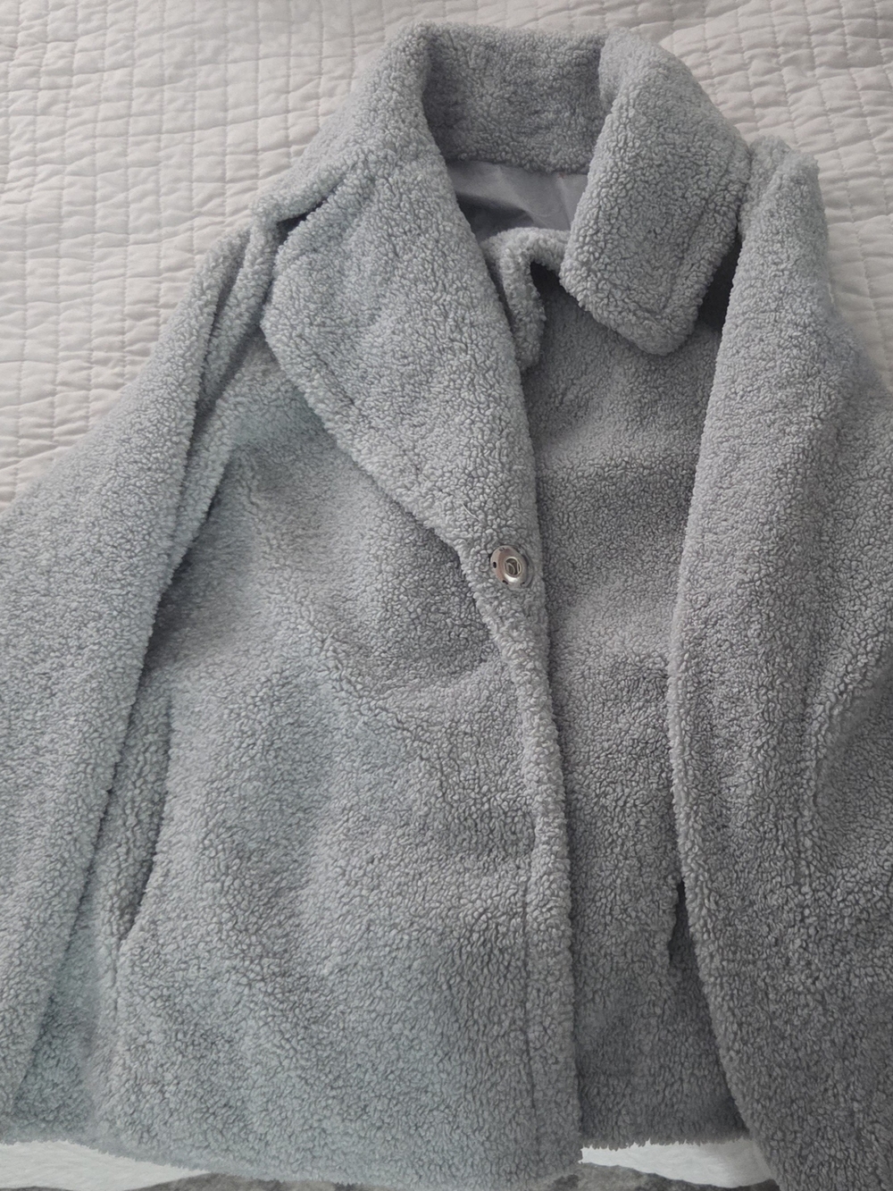 Women’s Cozy Teddy Jacket - Light Gray/babyblue